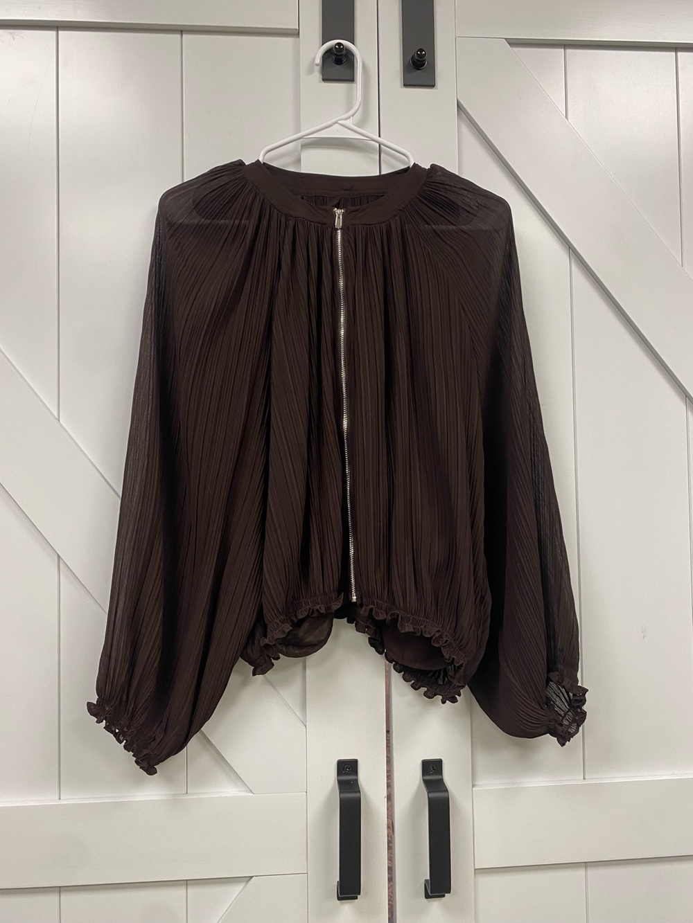 Dark Chocolate Pleated Zip jacket